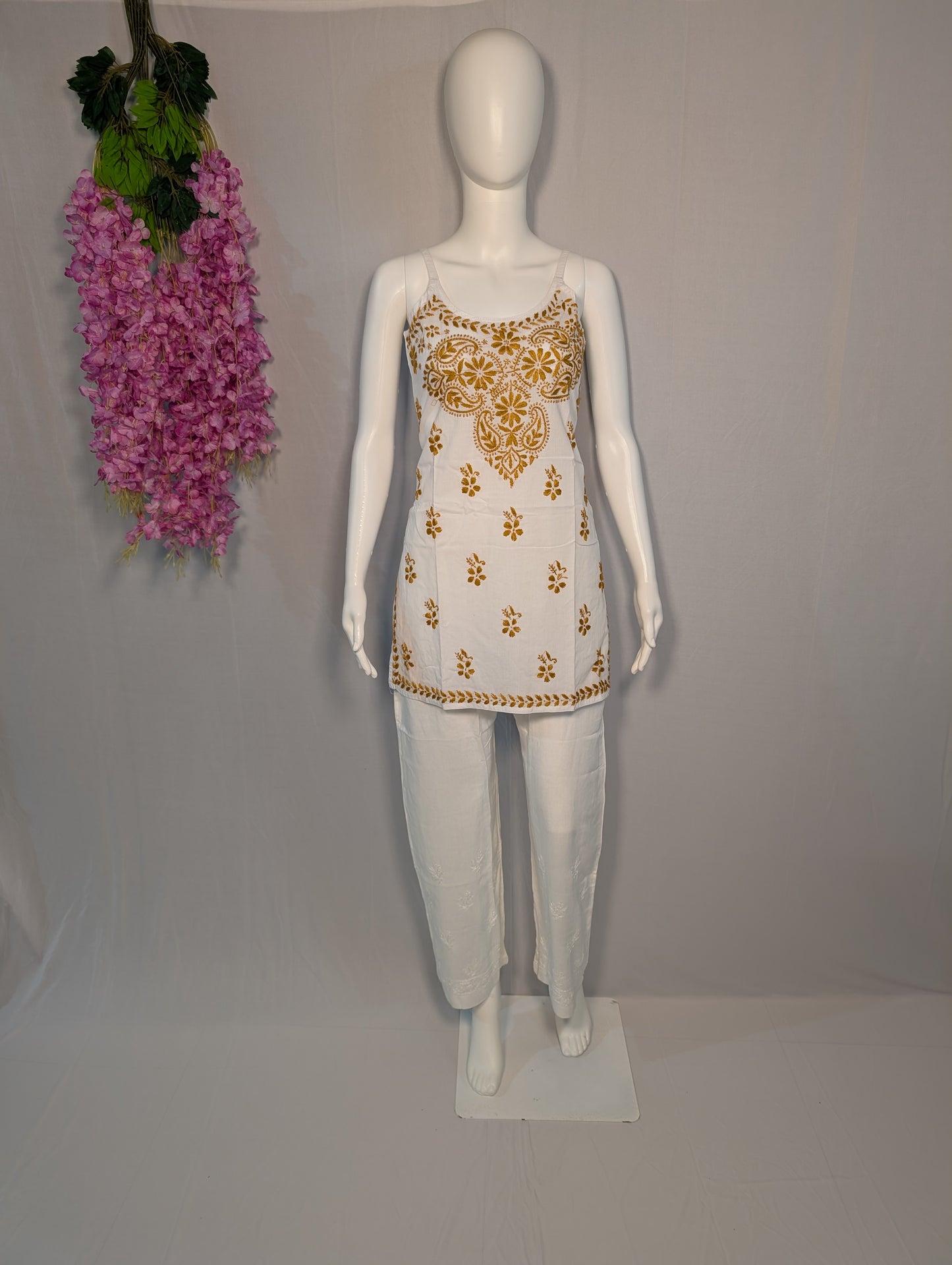 Mehek Noodle Strap Chikankari Kurti – Golden Sand