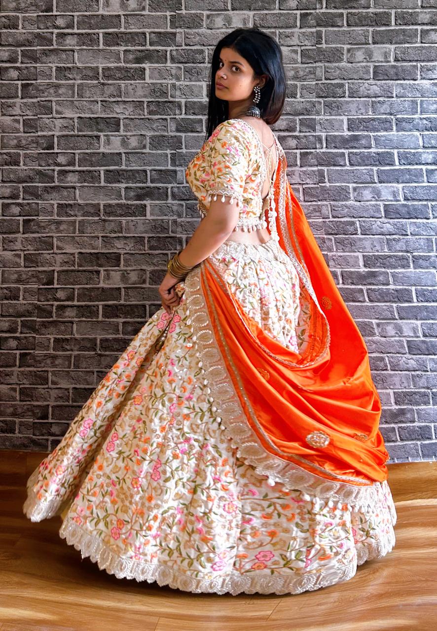 Handcrafted Silk Lehenga Set – Vibrant Threadwork in Bloom