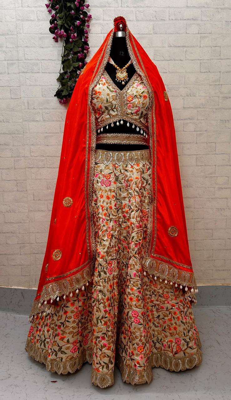 Handcrafted Silk Lehenga Set – Vibrant Threadwork in Bloom