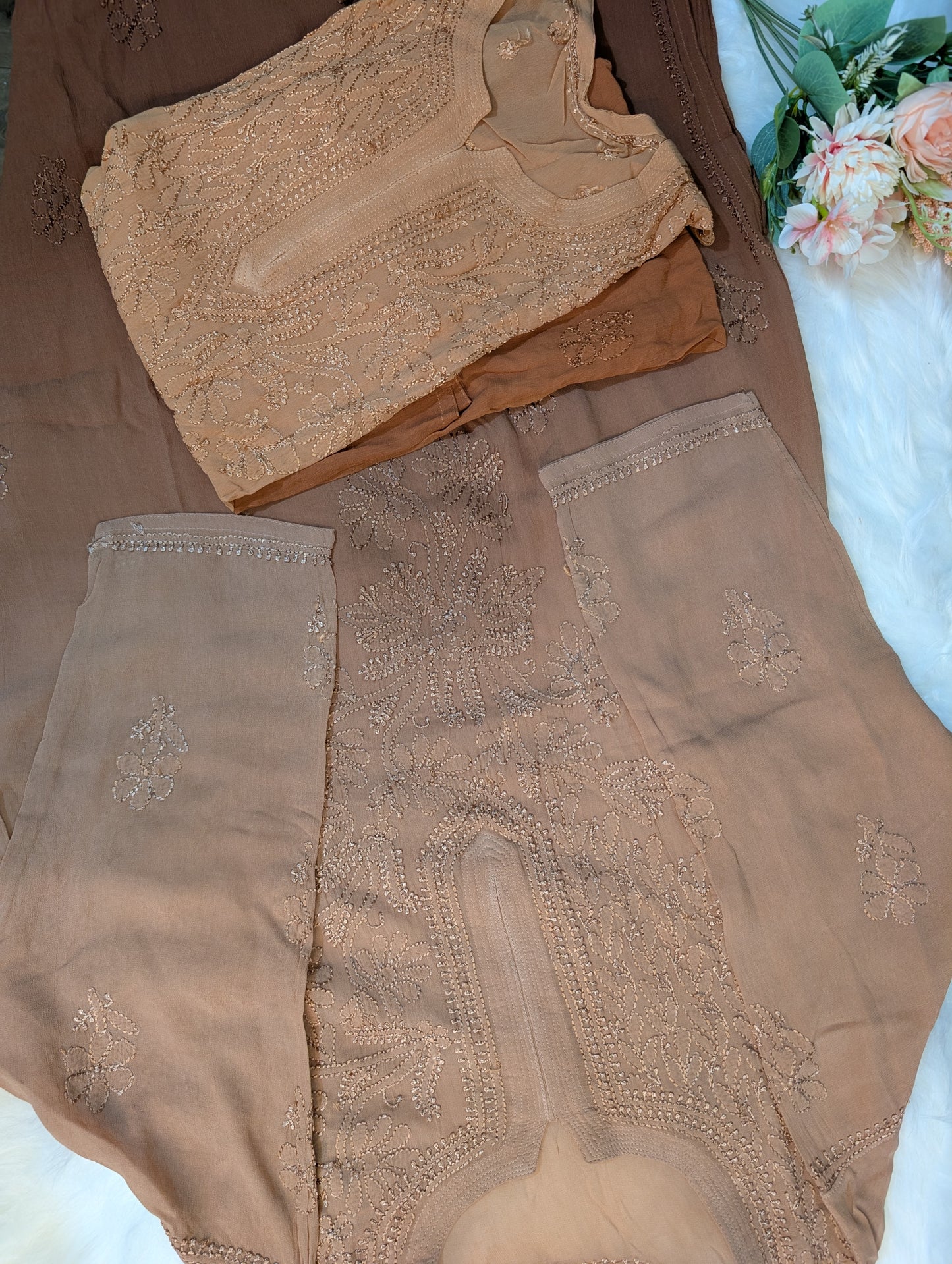 Ombre Chikankari Kurti Lucknowi pure handwork
