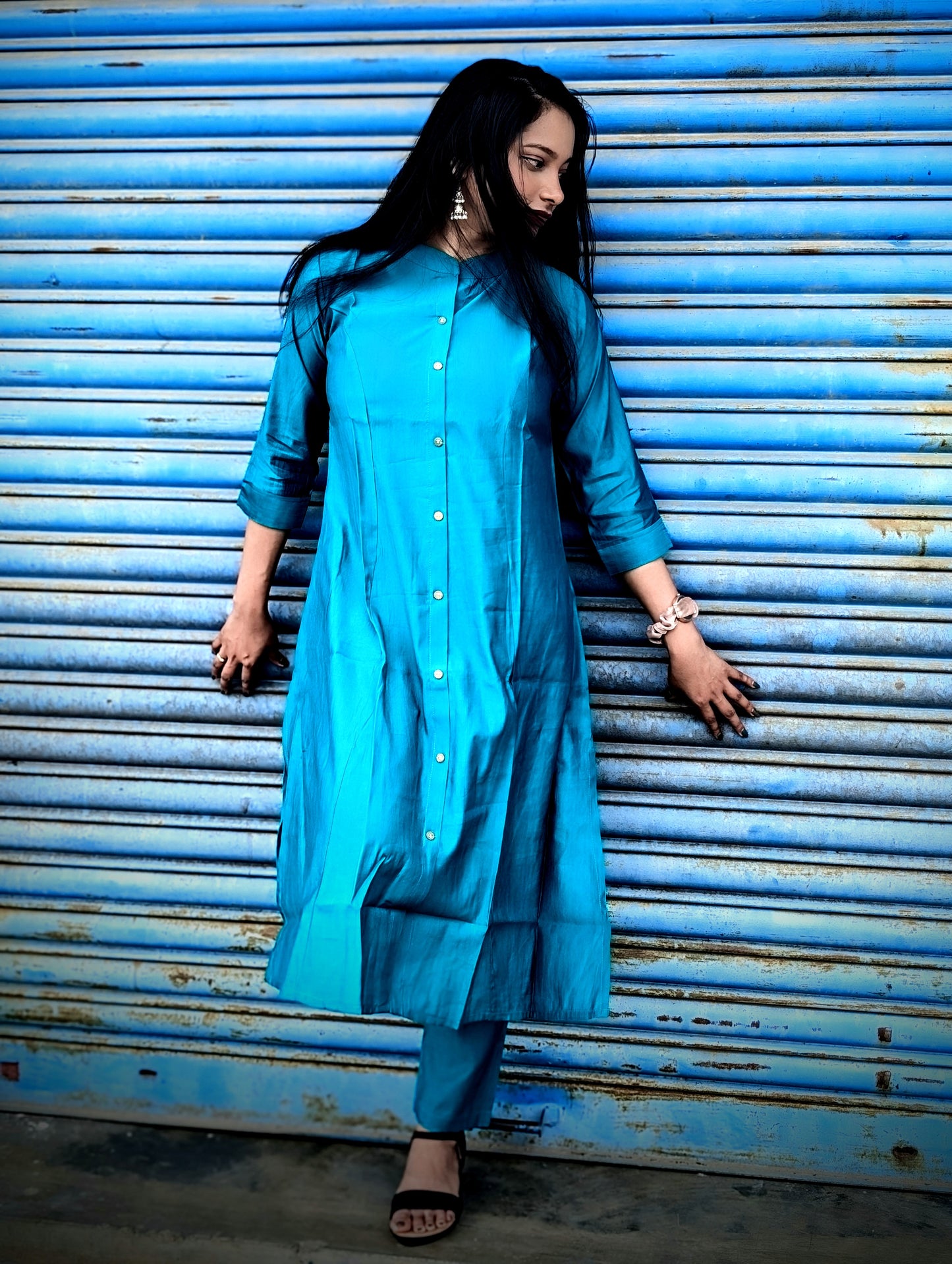 Solid Cotton Kurta & Pant Set in blue office wear daily wear party wear formal wear