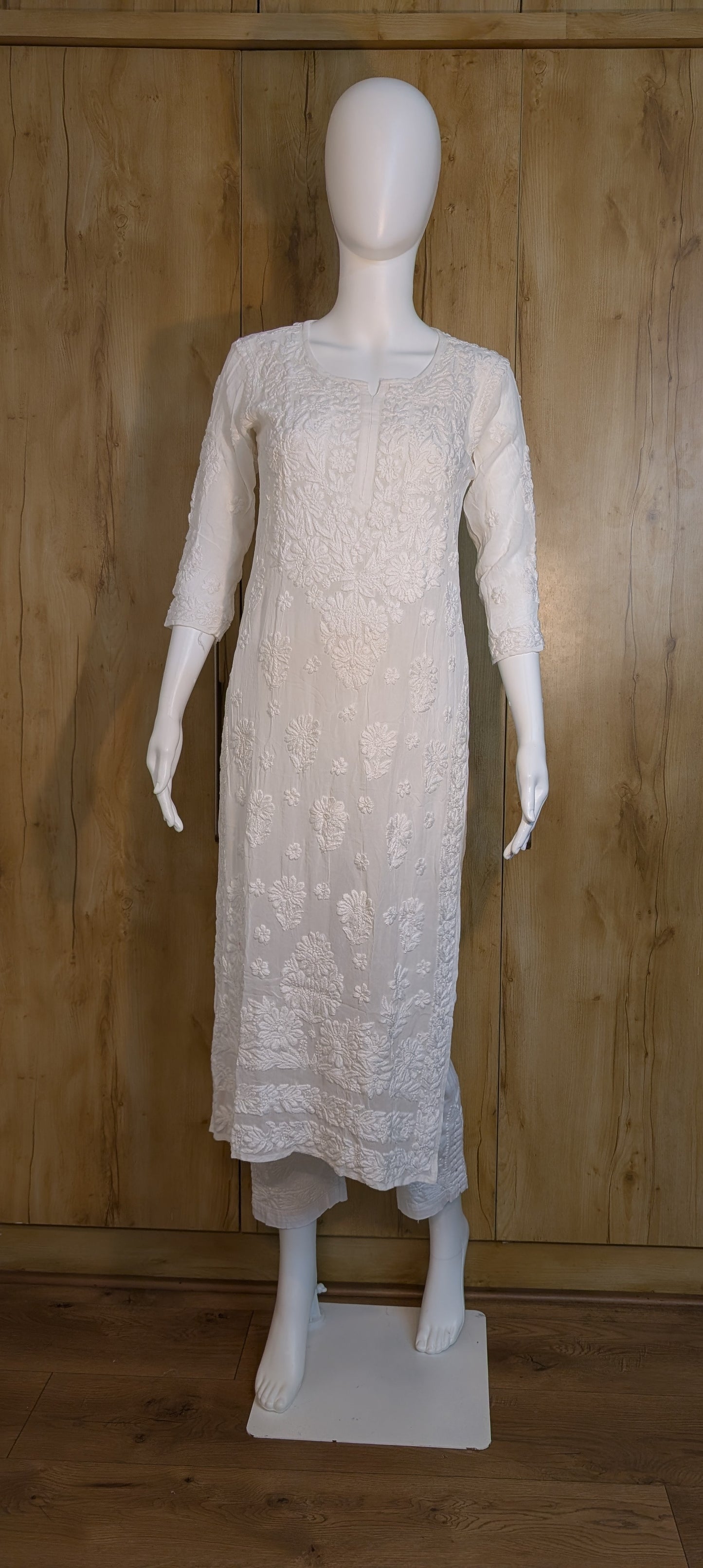 white viscous georgette kurti with chikenkari handwork by Zari Zen Studio – handmade Indian ethnic wear