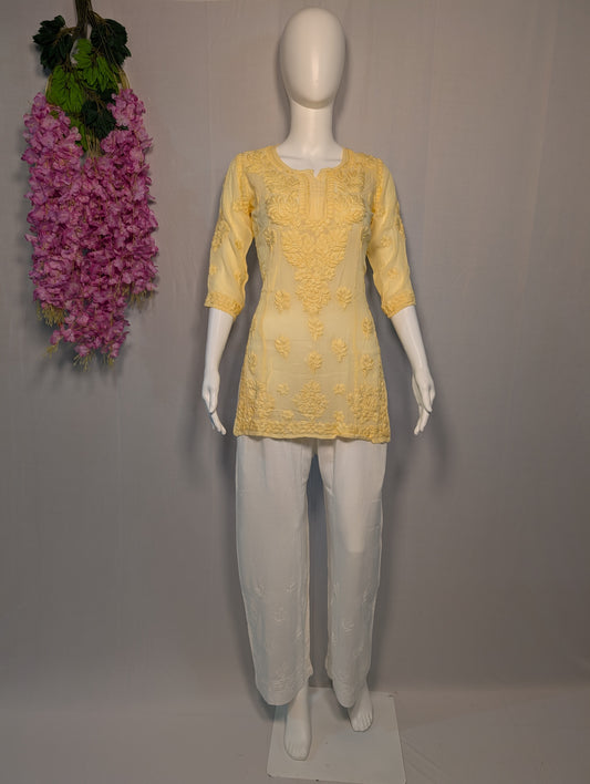 Aabha Georgette Chikankari Kurti – Sunshine in Soft Threads