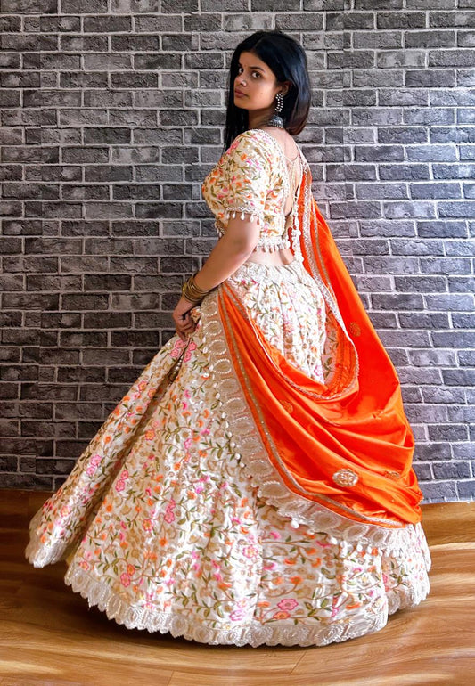 Handcrafted Silk Lehenga Set – Vibrant Threadwork in Bloom