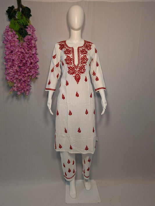 Laalima Chikankari Set – Grace in Scarlet Threads pure handwork from lucknow artisans