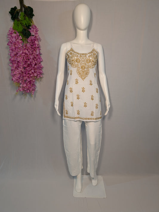 Mehek Noodle Strap Chikankari Kurti – Desert Bloom