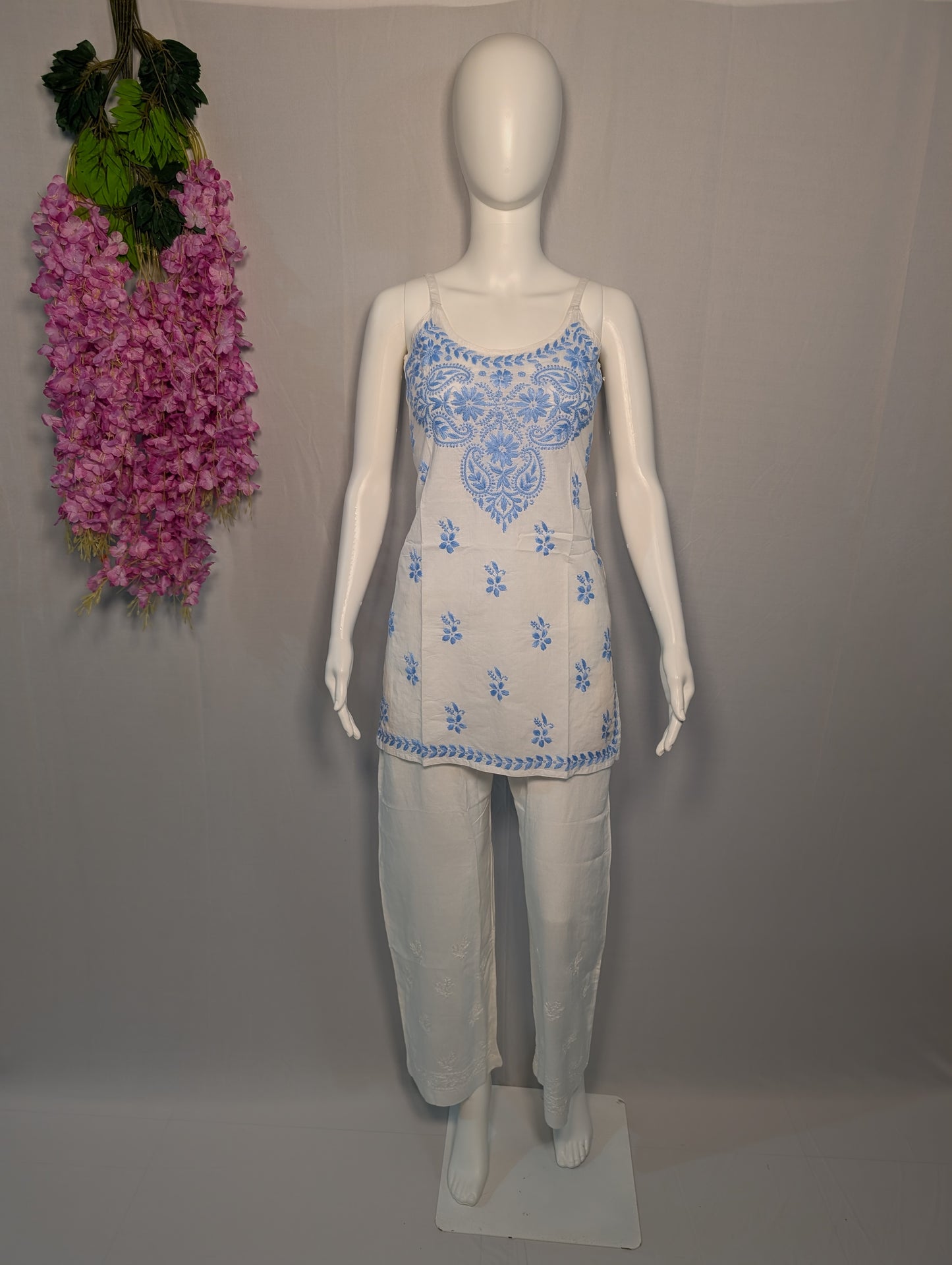 Mehek Noodle Strap Chikankari Kurti – Breezy Blues in Chikankari