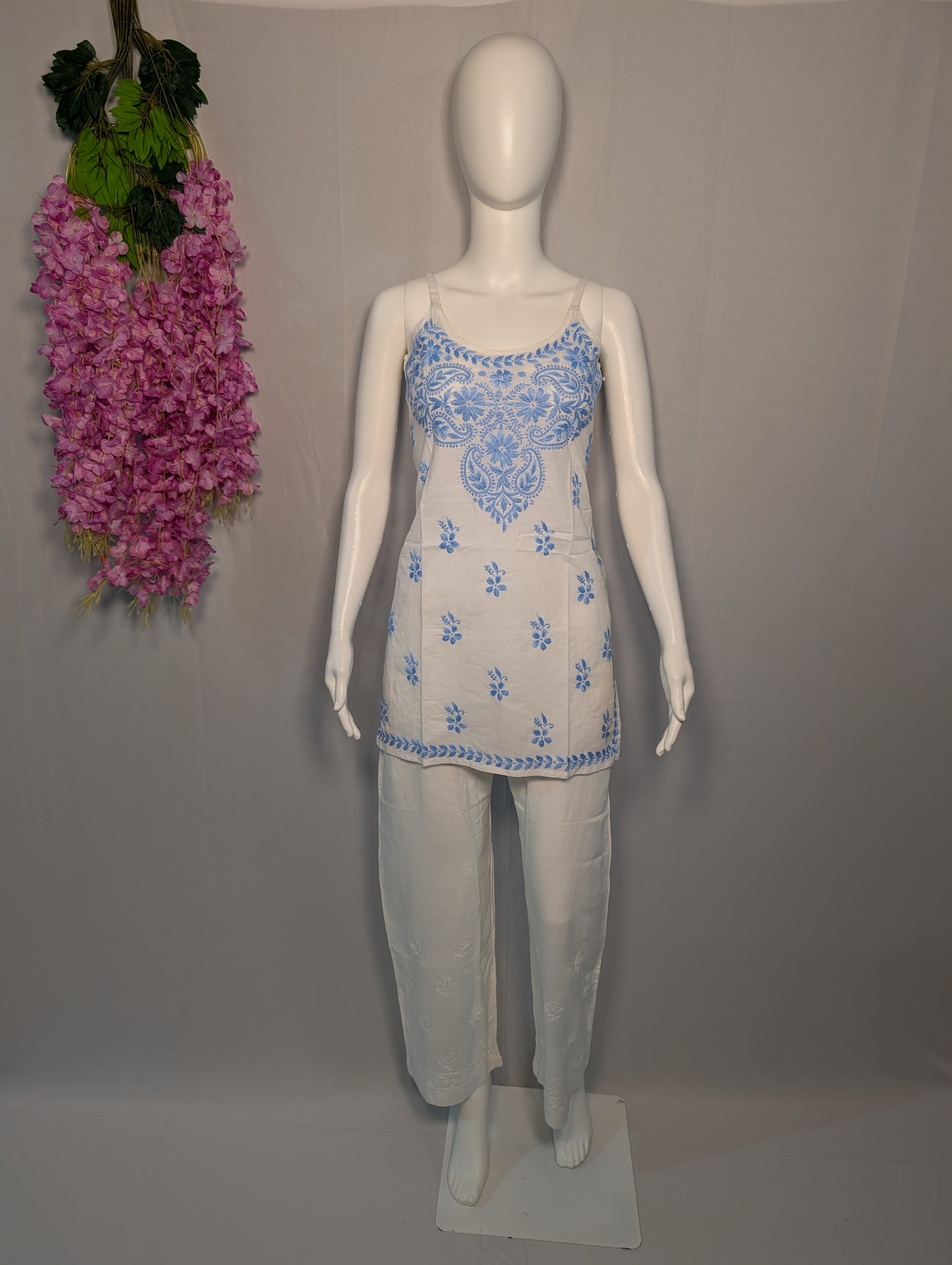 Mehek Noodle Strap Chikankari Kurti – Breezy Blues in Chikankari