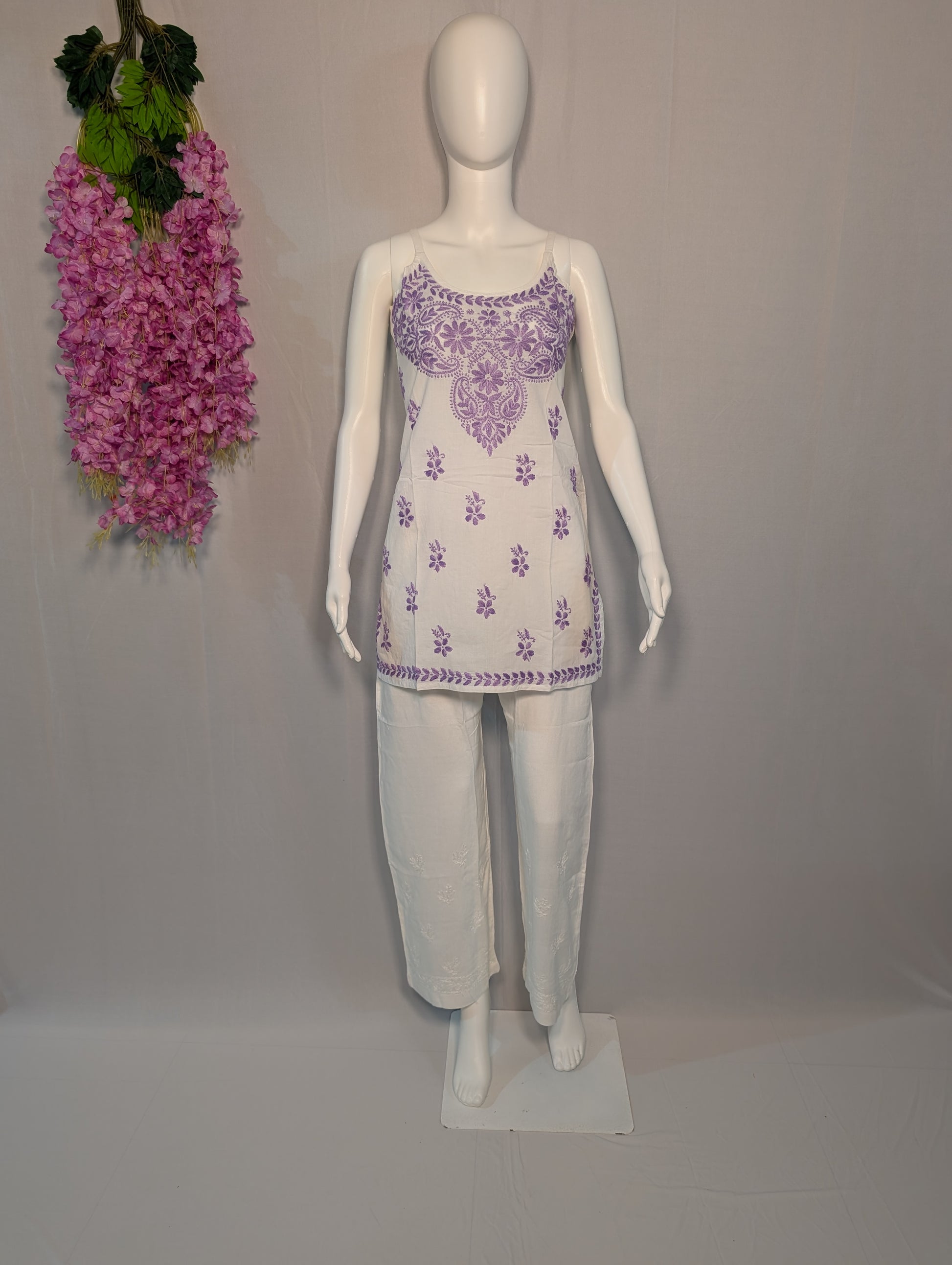 Mehek Noodle Strap Chikankari Kurti – Tangerine Bloom