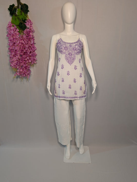 Mehek Noodle Strap Chikankari Kurti – Tangerine Bloom