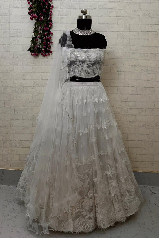 Pearl Mist Lehenga Set – Dreamy Whites in Soft Net Elegance