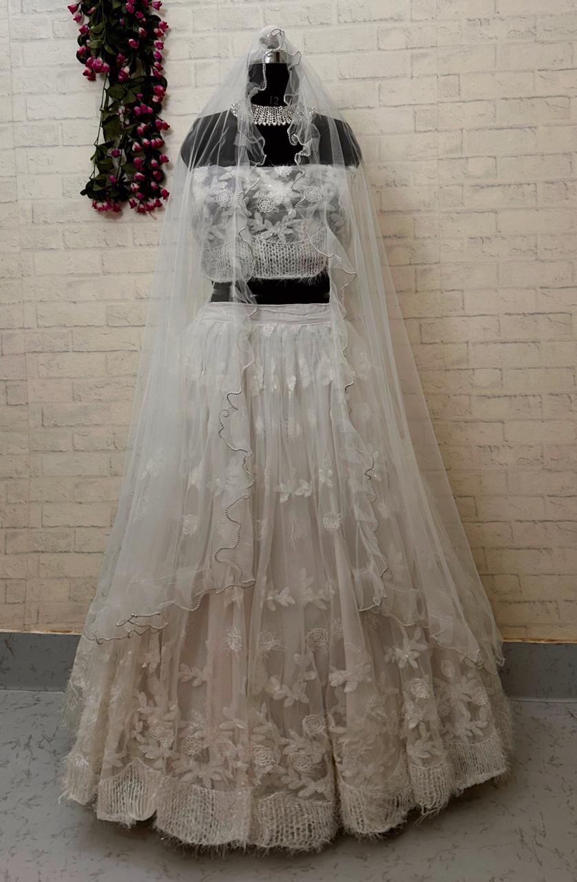 Pearl Mist Lehenga Set – Dreamy Whites in Soft Net Elegance