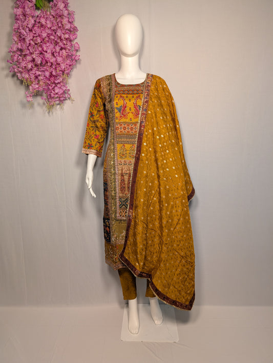Russian Jacquard Suit Set with Banarasi Dupatta – Handwork Special from Kolkata