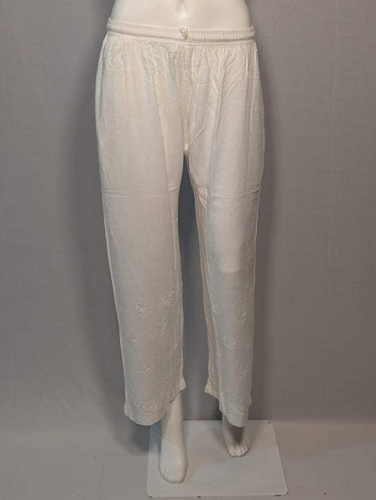 White cotton palazo with thread chikenkari handwork by Zari Zen Studio – handmade Indian ethnic wear