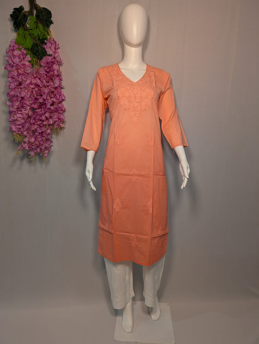 Gulnaar Ombre Chikankari Kurti – Coral Hues, Crafted Grace