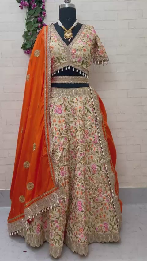Handcrafted Silk Lehenga Set – Vibrant Threadwork in Bloom | Zari Zen | Vandana Rai Homemaker
