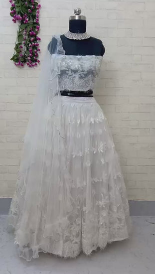 Pearl Mist Lehenga Set – Dreamy Whites in Soft Net Elegance