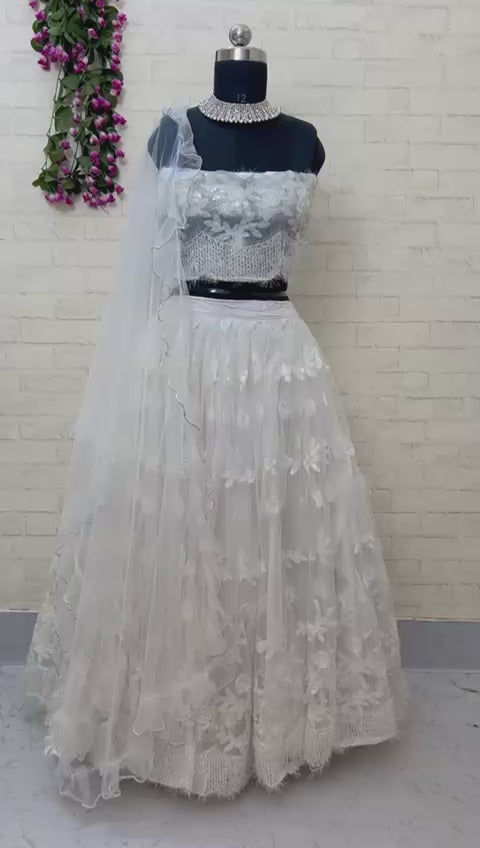 Pearl Mist Lehenga Set – Dreamy Whites in Soft Net Elegance