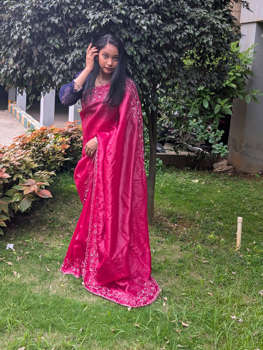 Elegant Soft Organza Saree with Hand Embroidery