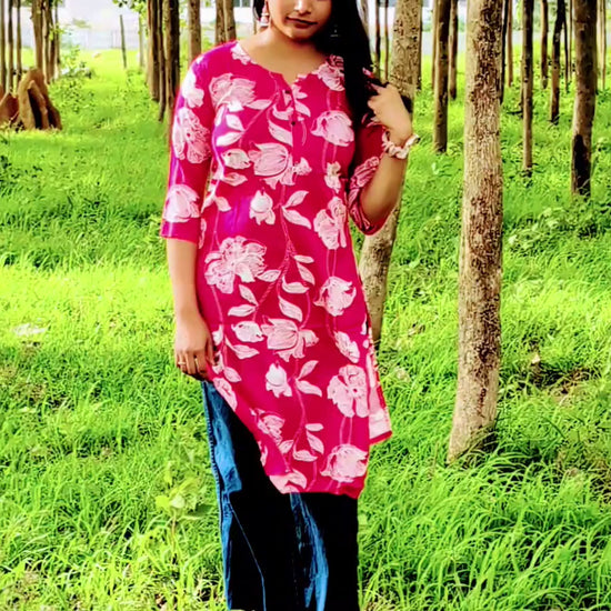 Floral Cotton Kurti daily wear office wear brunch wear by Zari Zen